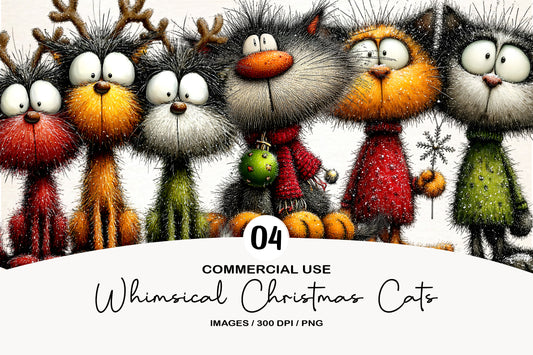 Whimsical Christmas Cats Clipart PNG