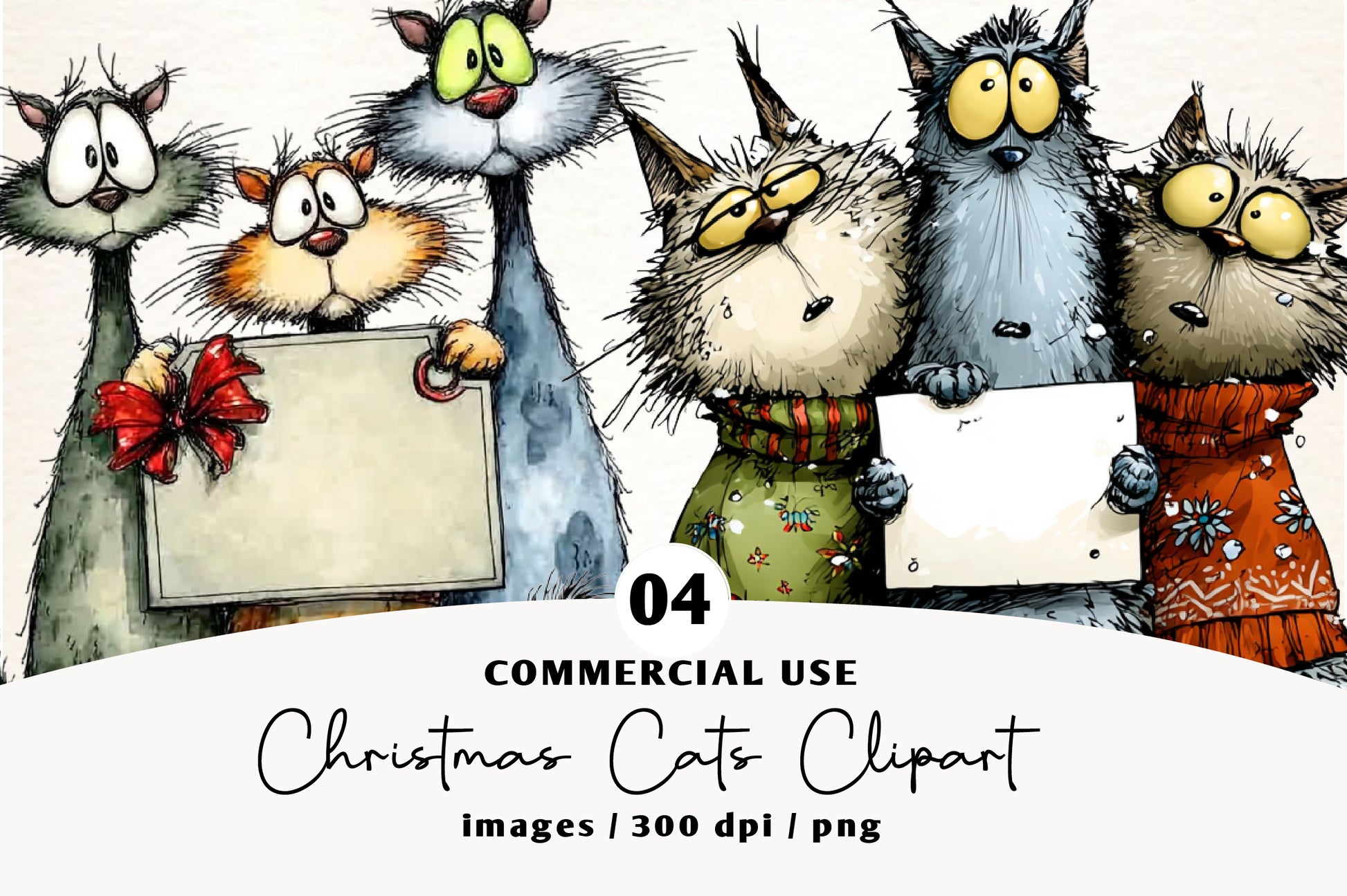 Whimsical Christmas Cats Clipart PNG