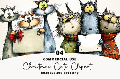 Whimsical Christmas Cats Clipart PNG
