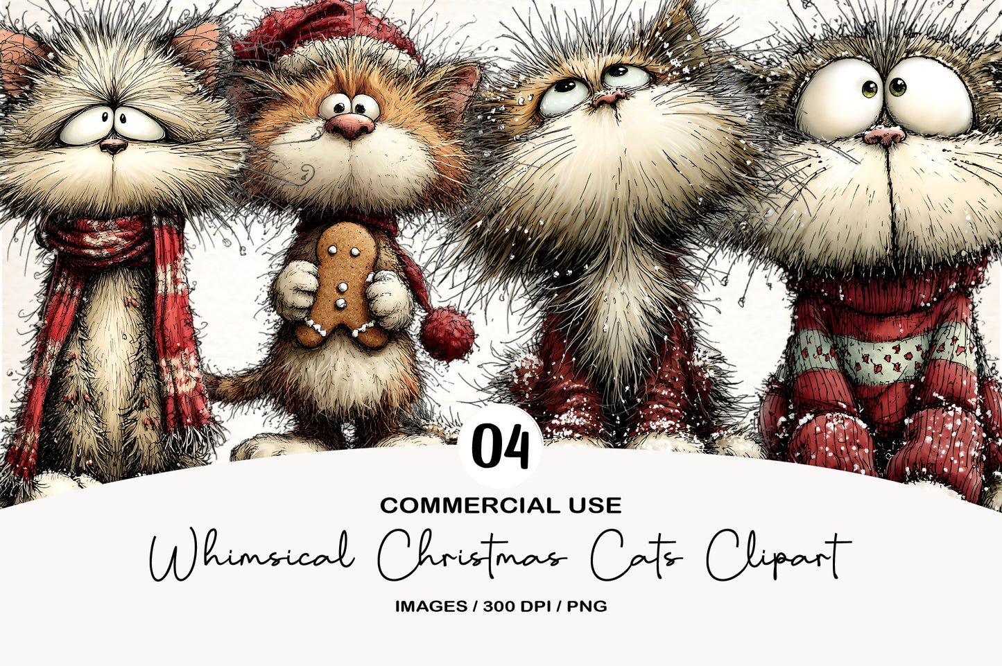 Whimsical Christmas Cats Clipart PNG