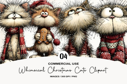 Whimsical Christmas Cats Clipart PNG