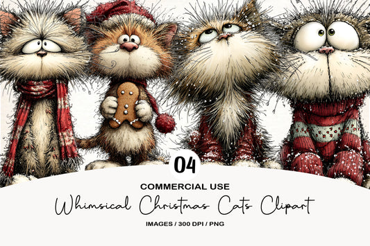 Whimsical Christmas Cats Clipart PNG