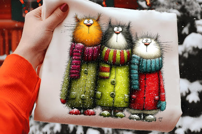 Whimsical Christmas Cats Clipart PNG Bundle | Cute Watercolor Holiday Cats Clipart | Festive Winter Cats PNG
