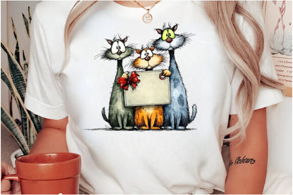 Whimsical Christmas Cats Clipart PNG