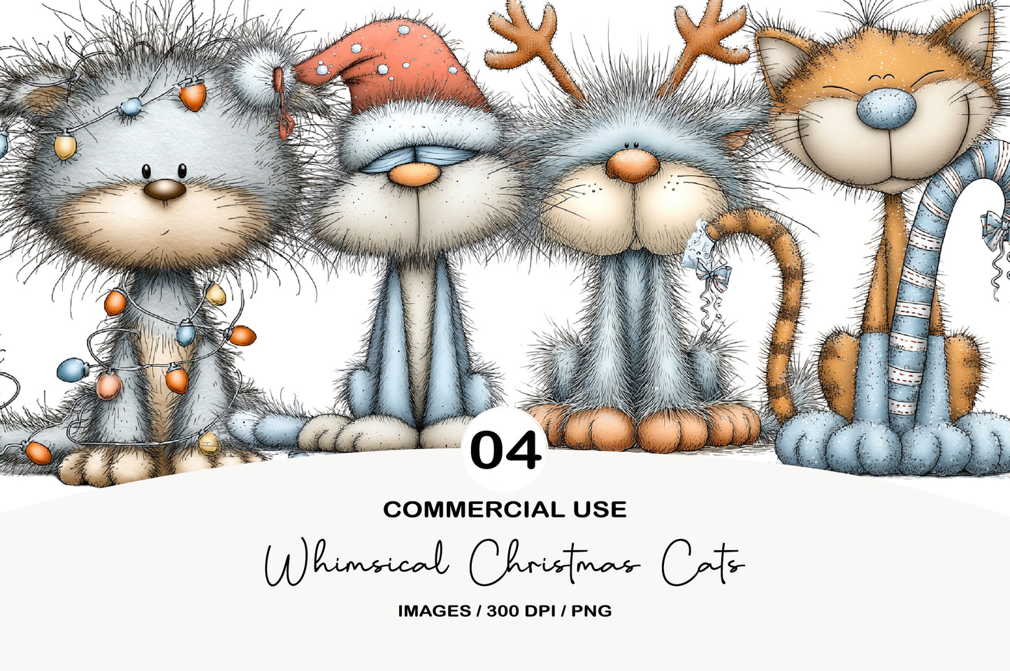 Whimsical Christmas Cats Clipart PNG Bundle | Cute Watercolor Holiday Kitty Clipart | Festive Christmas Cats PNG