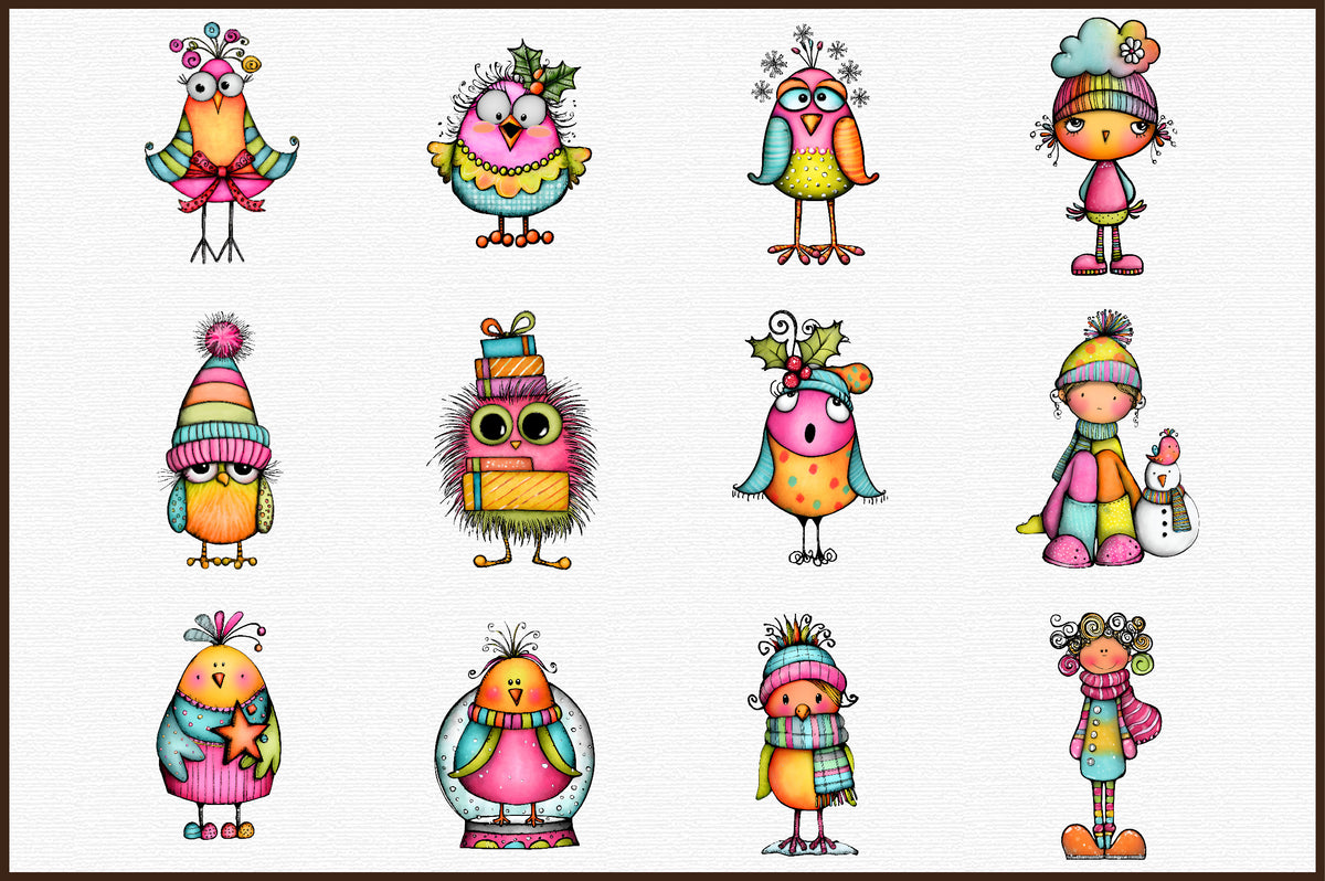 Whimsical Christmas Chick Clipart Bundle Colorful Holiday PNG