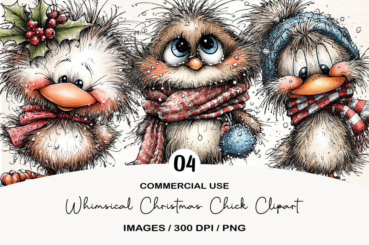 Whimsical Christmas Chick Clipart PNG
