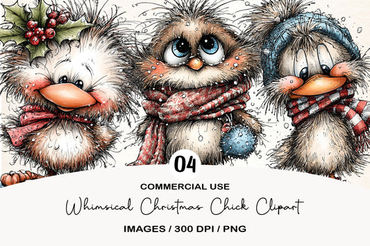 Whimsical Christmas Chick Clipart PNG