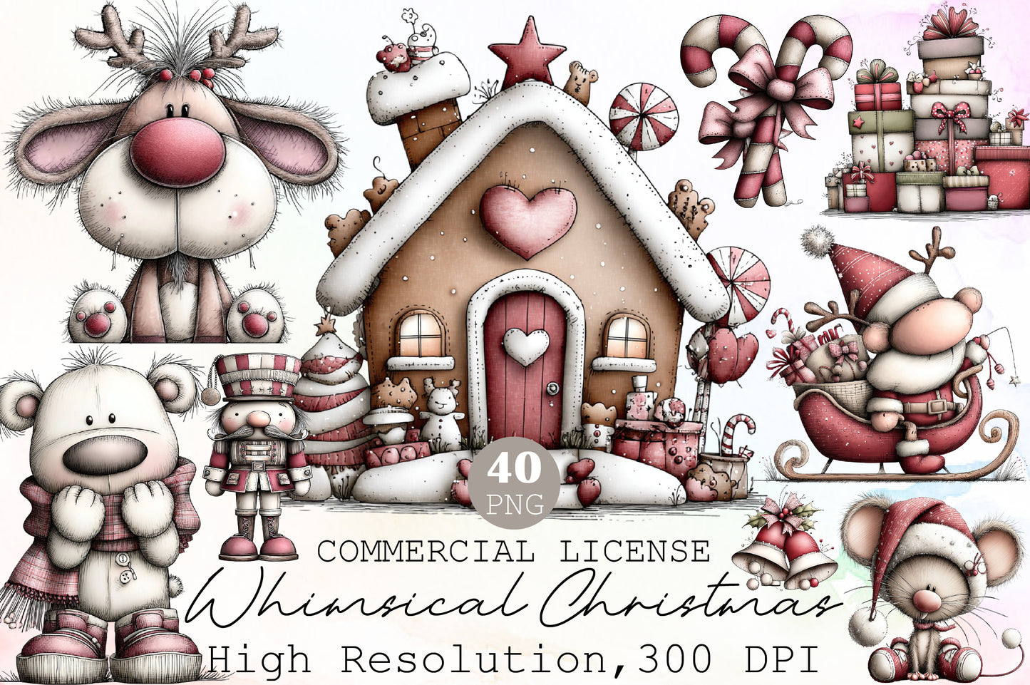 Whimsical Christmas Clipart Bundle Cute Holiday Animals PNG