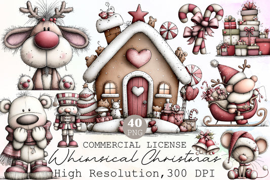 Whimsical Christmas Clipart Bundle Cute Holiday Animals PNG