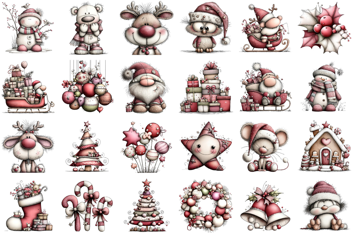 Whimsical Christmas Clipart Bundle Cute Holiday Animals PNG