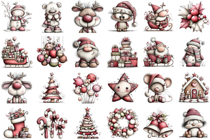 Whimsical Christmas Clipart Bundle Cute Holiday Animals PNG