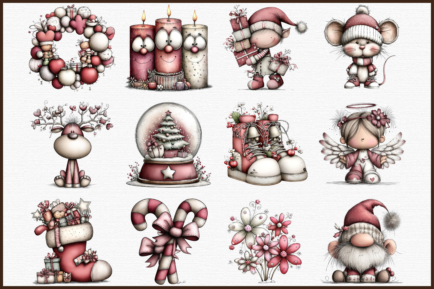 Whimsical Christmas Clipart Bundle Cute Holiday Animals PNG