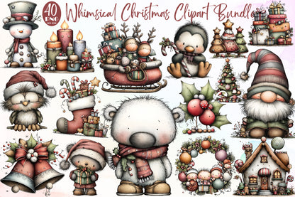 Whimsical Christmas Clipart Bundle Cute Holiday Animals PNG
