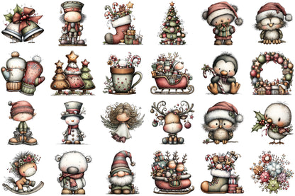 Whimsical Christmas Clipart Bundle Cute Holiday Animals PNG