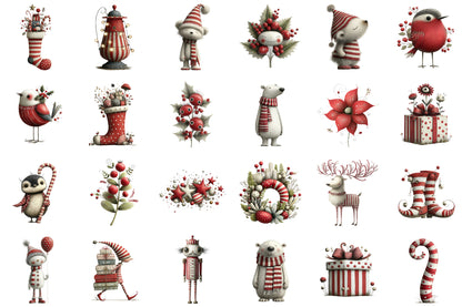 Red Whimsical Christmas Clipart Bundle Cute Holiday PNG