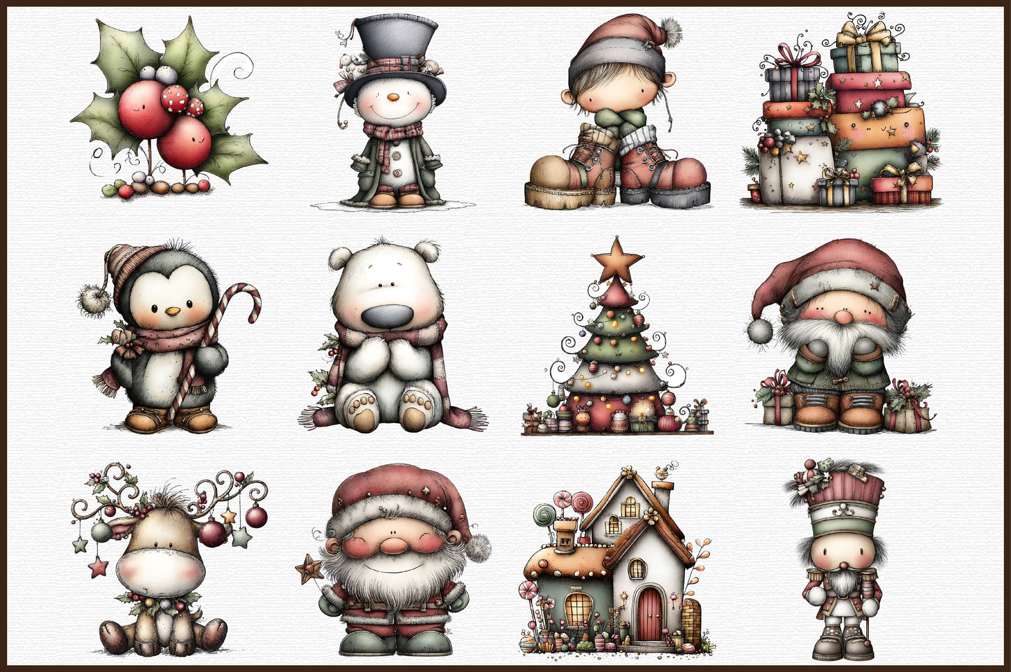 Whimsical Christmas Clipart Bundle Cute Holiday Animals PNG