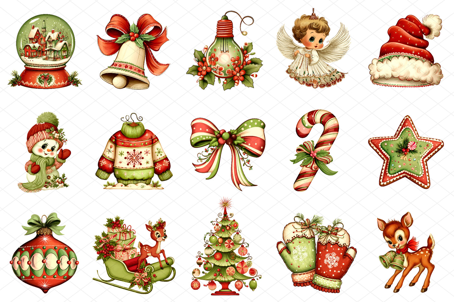 Whimsical Christmas Clipart Bundle, Cute Holiday Watercolor PNG