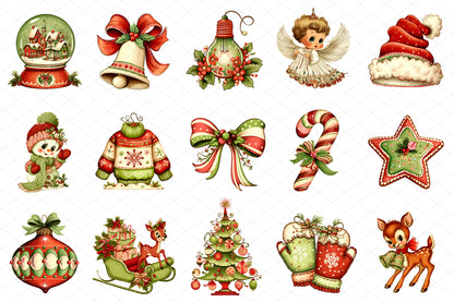 Whimsical Christmas Clipart Bundle, Cute Holiday Watercolor PNG
