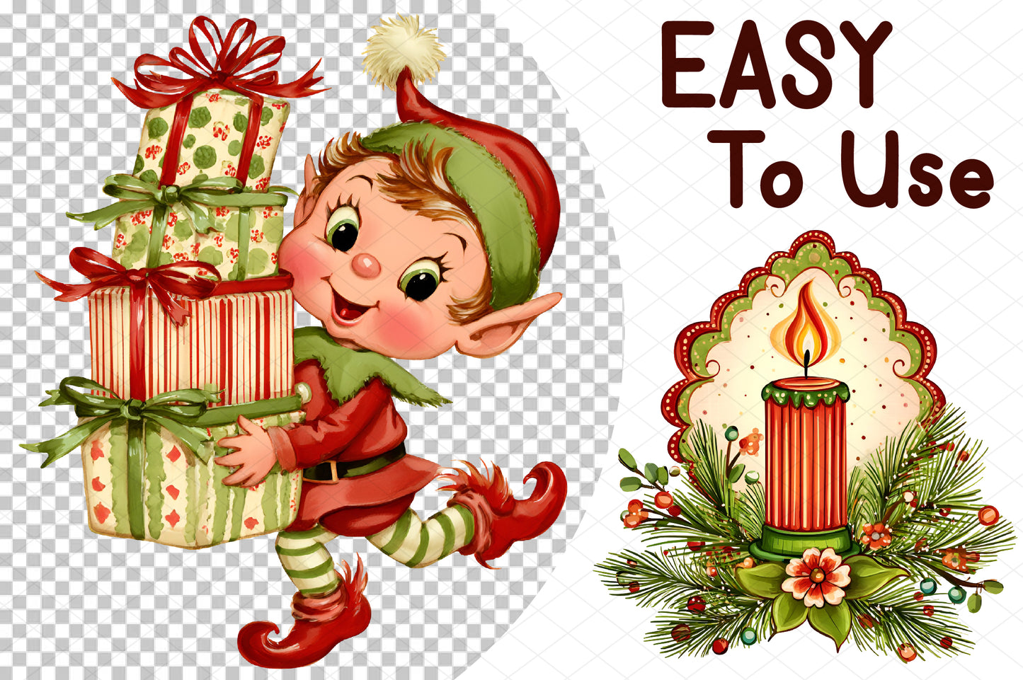 Whimsical Christmas Clipart Bundle, Cute Holiday Watercolor PNG