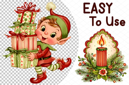 Whimsical Christmas Clipart Bundle, Cute Holiday Watercolor PNG