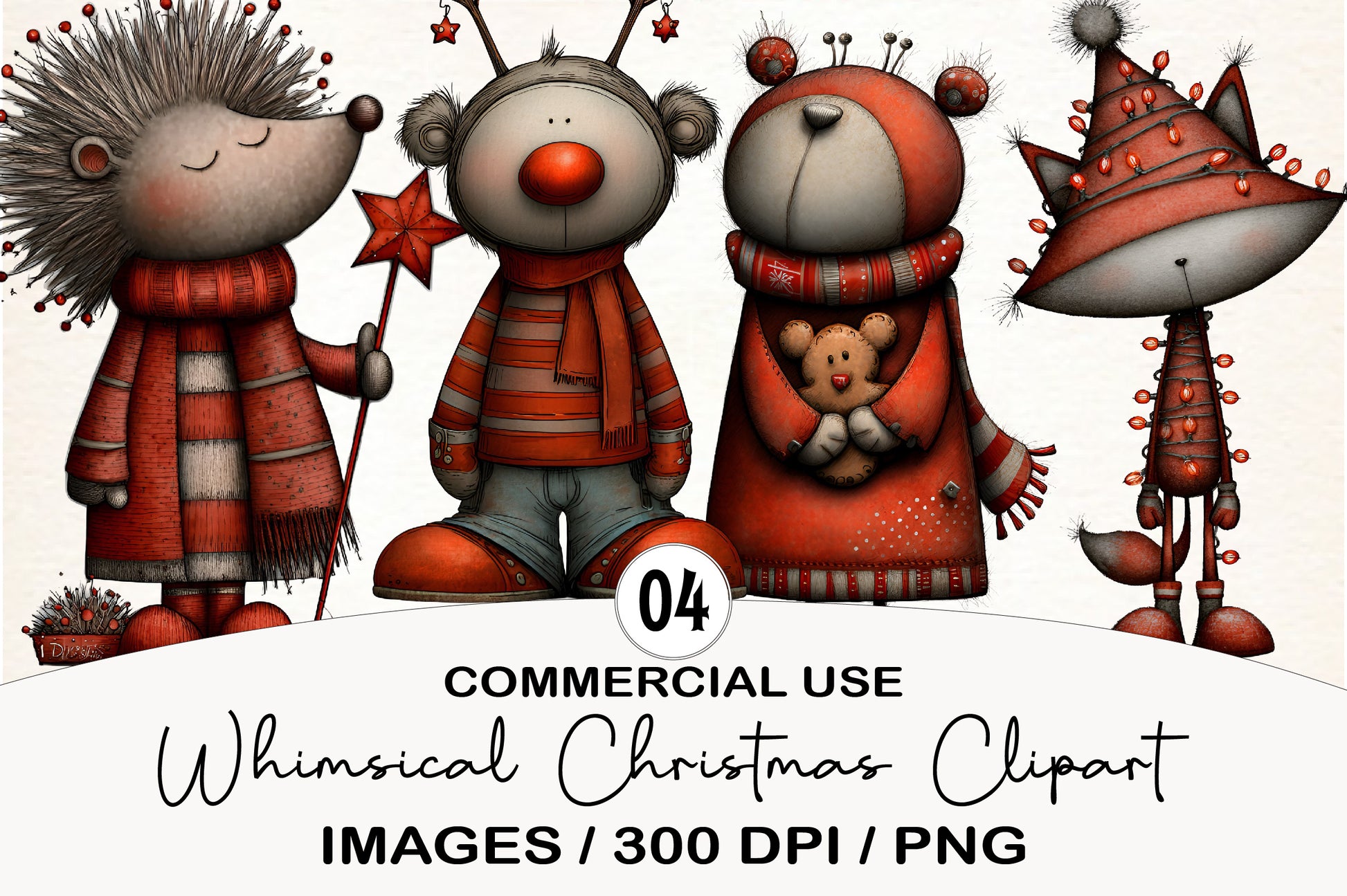 Whimsical Christmas Woodland Animals Clipart PNG