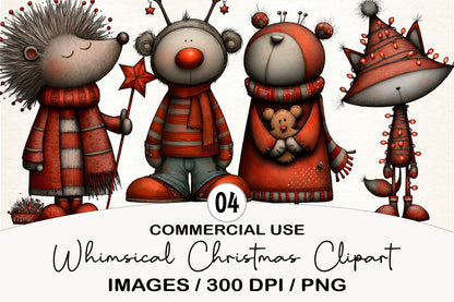 Whimsical Christmas Woodland Animals Clipart PNG