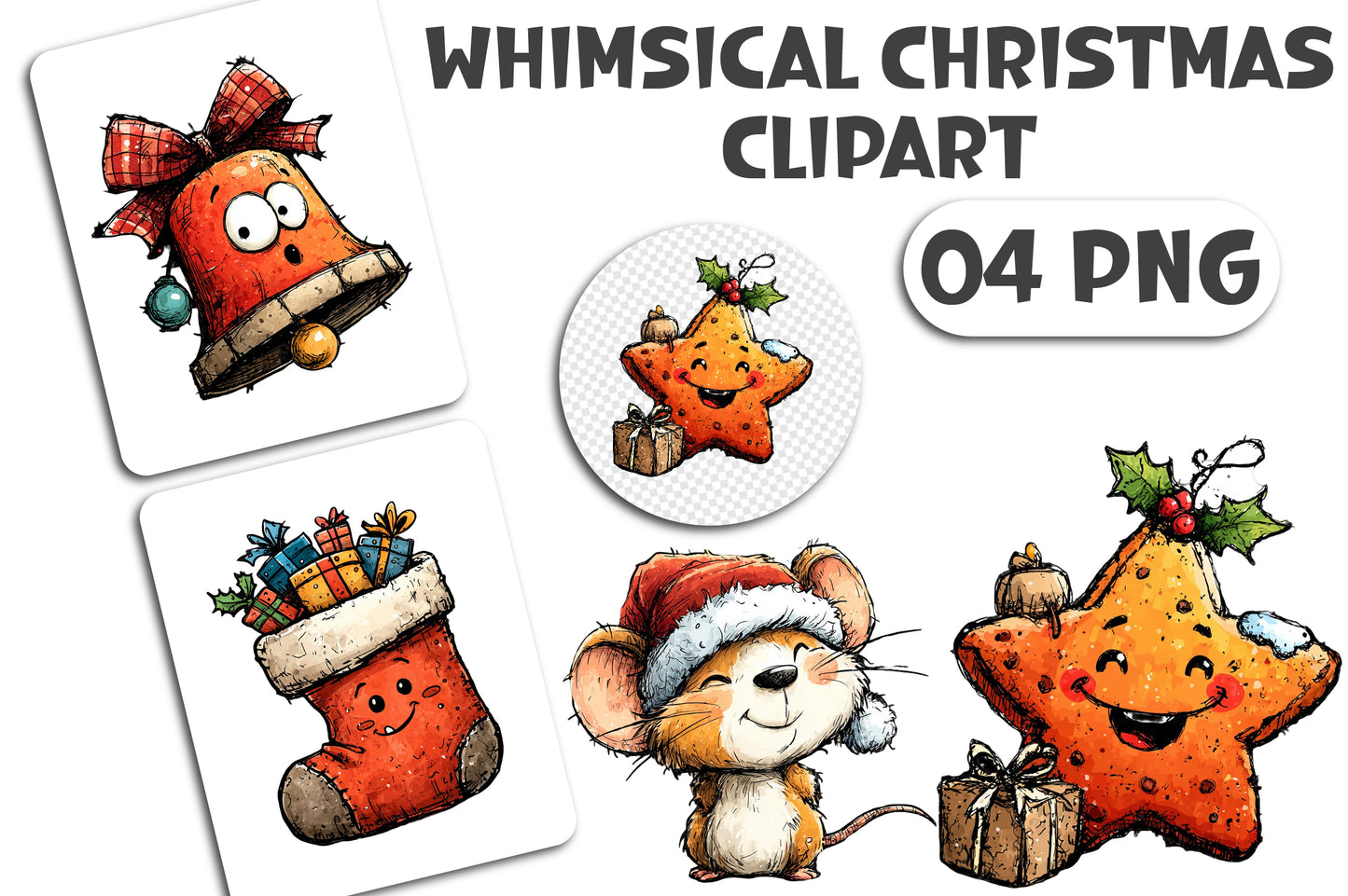 Whimsical Christmas Clipart PNG Bundle Cute Holiday
