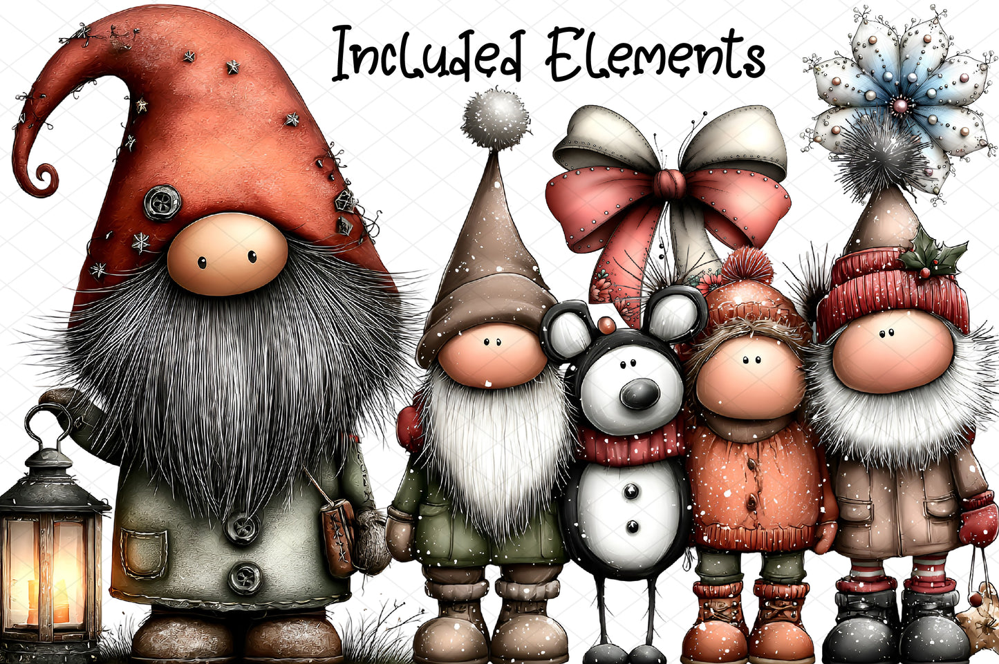 Whimsical Christmas Clipart Bundle, Cute Winter Christmas Characters