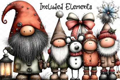Whimsical Christmas Clipart Bundle, Cute Winter Christmas Characters