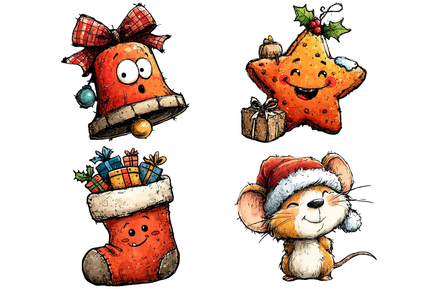 Whimsical Christmas Clipart PNG Bundle Cute Holiday