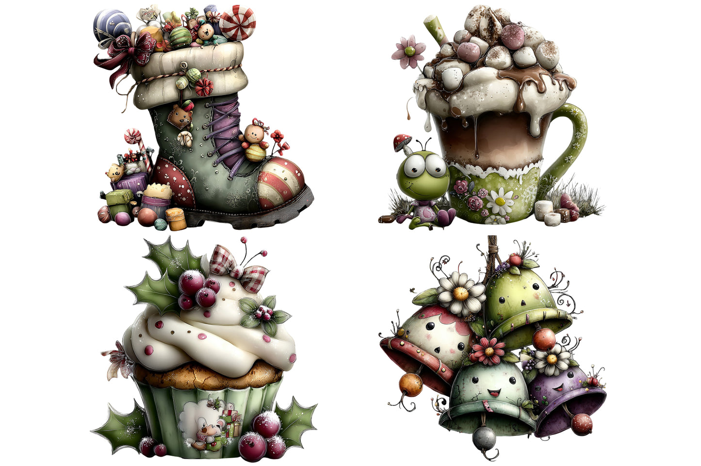 Whimsical Christmas Clipart PNG Bundle 4 Cute Designs