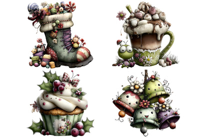 Whimsical Christmas Clipart PNG Bundle 4 Cute Designs