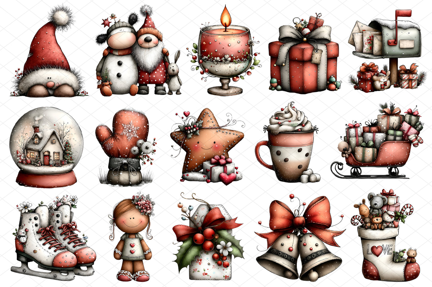 Whimsical Christmas Clipart Bundle, Cute Winter Christmas Characters