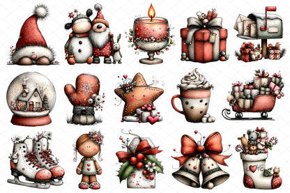 Whimsical Christmas Clipart Bundle, Cute Winter Christmas Characters