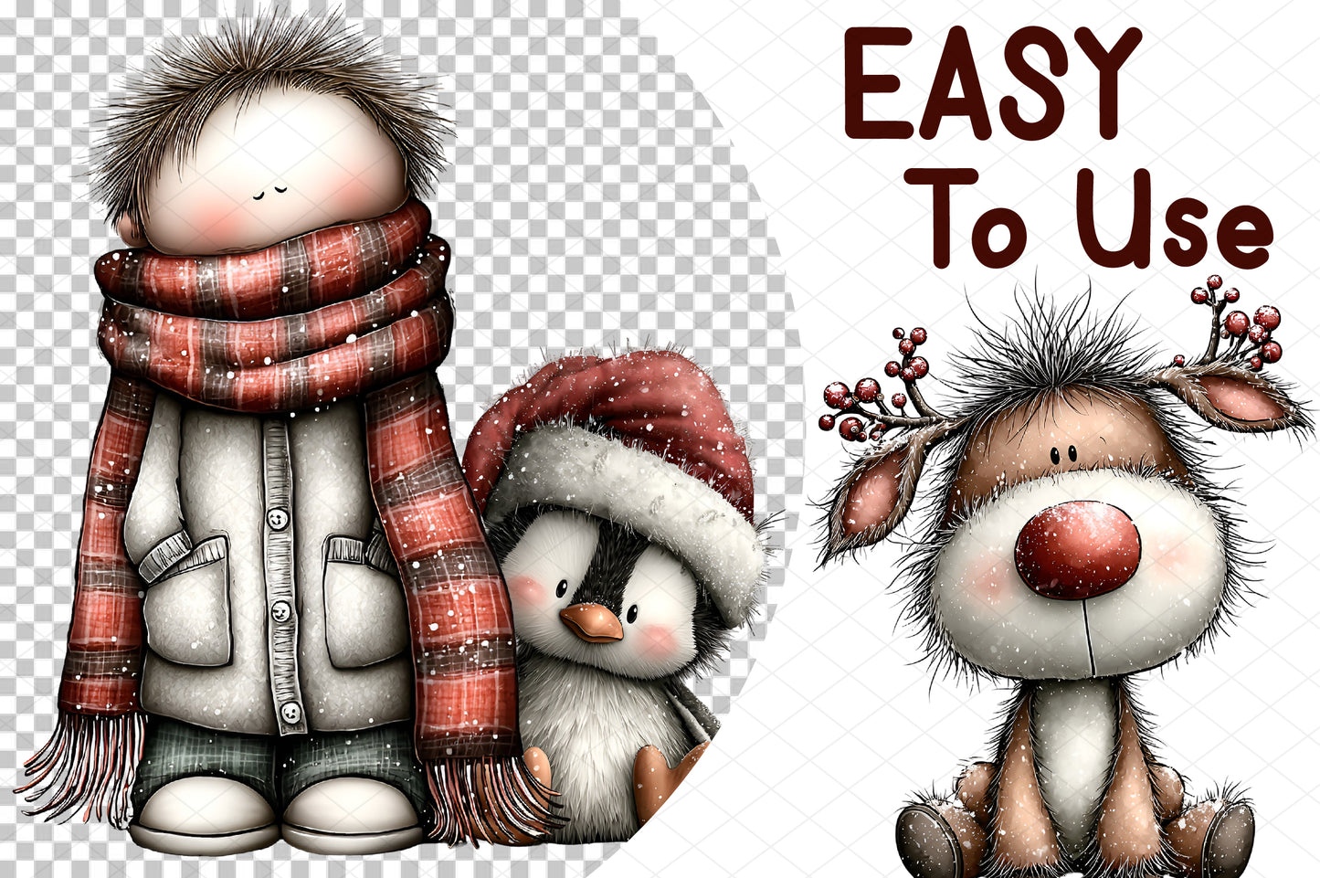 Whimsical Christmas Clipart Bundle, Cute Winter Christmas Characters