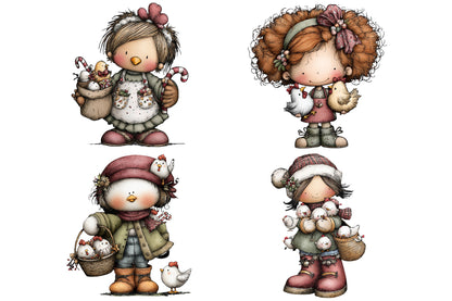Christmas Crazy Chicken Lady Clipart PNG Bundle