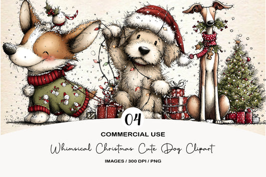Whimsical Christmas Cute Dog Clipart PNG