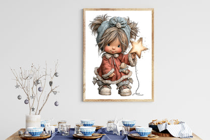 Whimsical Christmas Cute Toddler Girl Clipart PNG Bundle | Adorable Watercolor Holiday Little Girl | Festive Winter Girl PNG