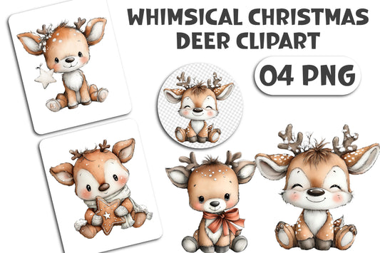 Whimsical Christmas Deer Clipart PNG Bundle