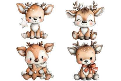 Whimsical Christmas Deer Clipart PNG Bundle