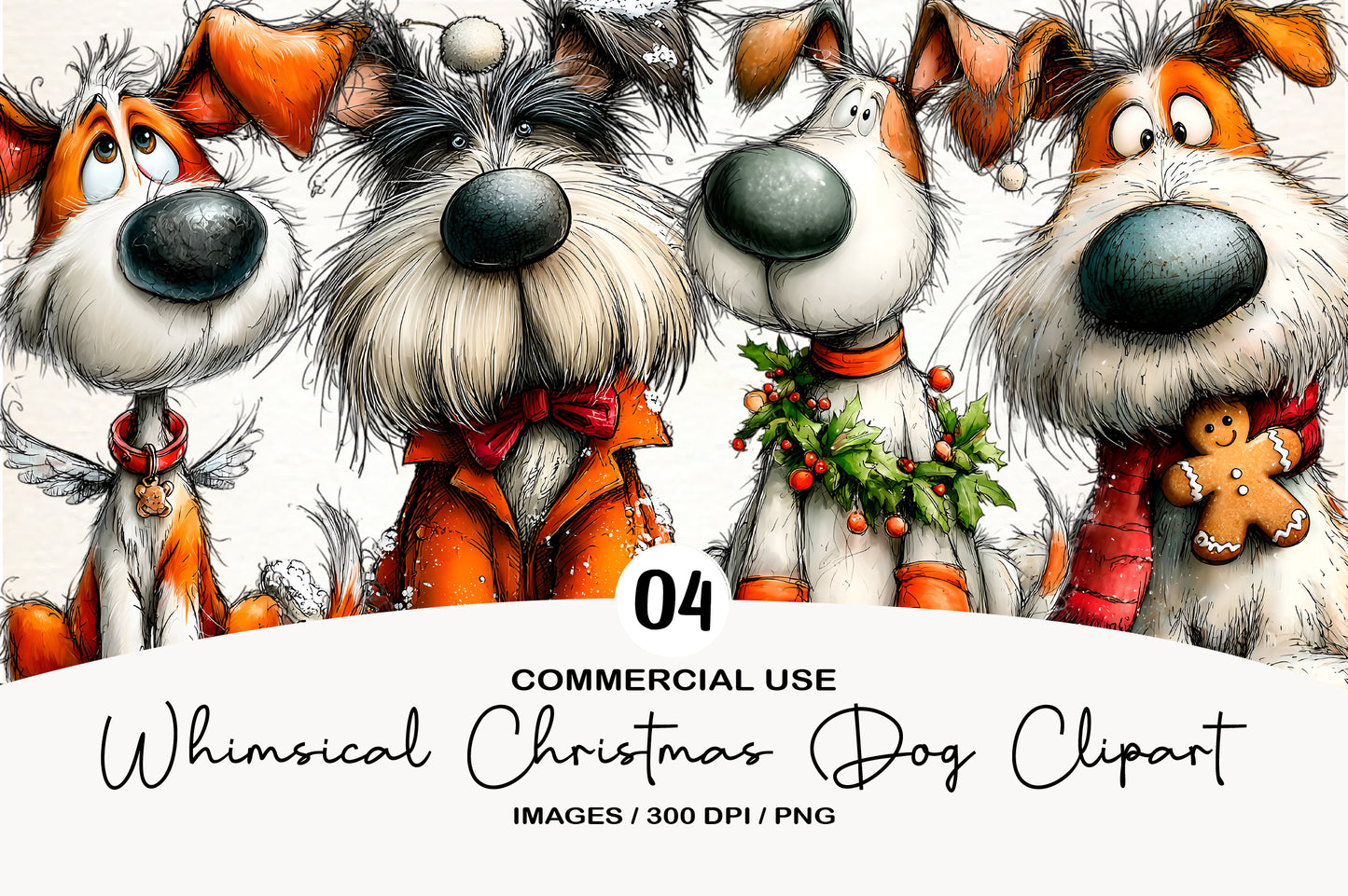 Whimsical Christmas Dog Clipart PNG Sublimation