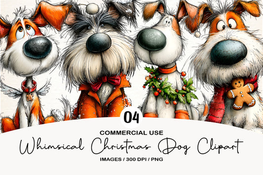 Whimsical Christmas Dog Clipart PNG Sublimation