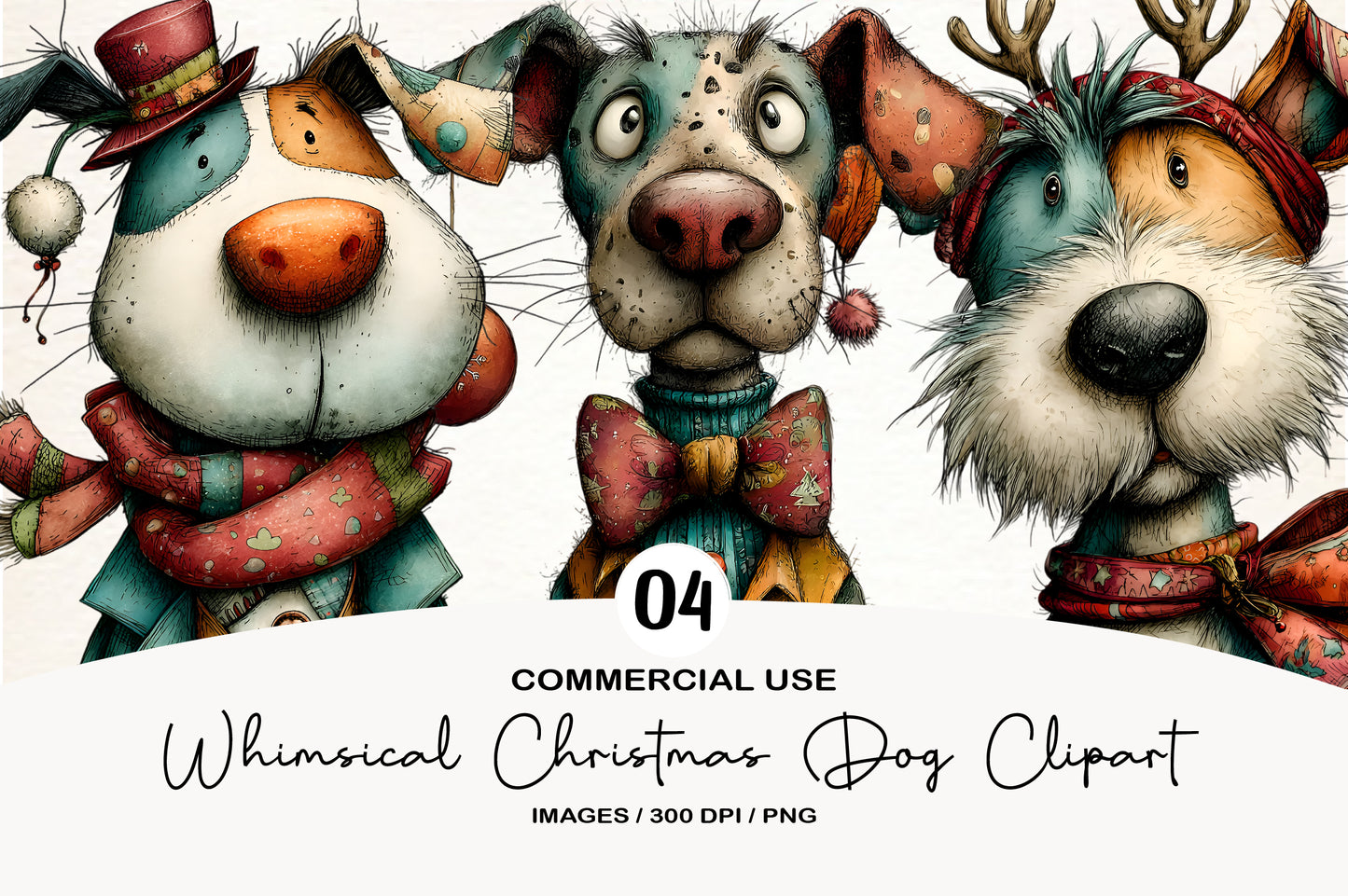Whimsical Christmas Dog Clipart PNG Bundle | Cute Watercolor Holiday Dog Clipart | Festive Christmas Puppy PNG