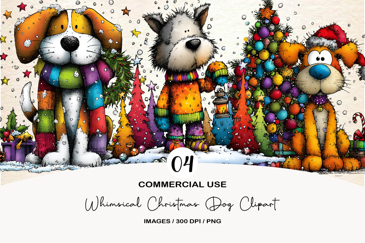 Whimsical Christmas Dog Clipart PNG