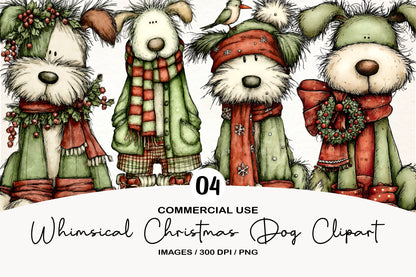 Whimsical Christmas Dog Clipart PNG Sublimation