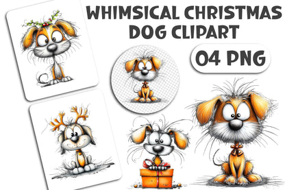 Whimsical Christmas Dog Clipart PNG Bundle