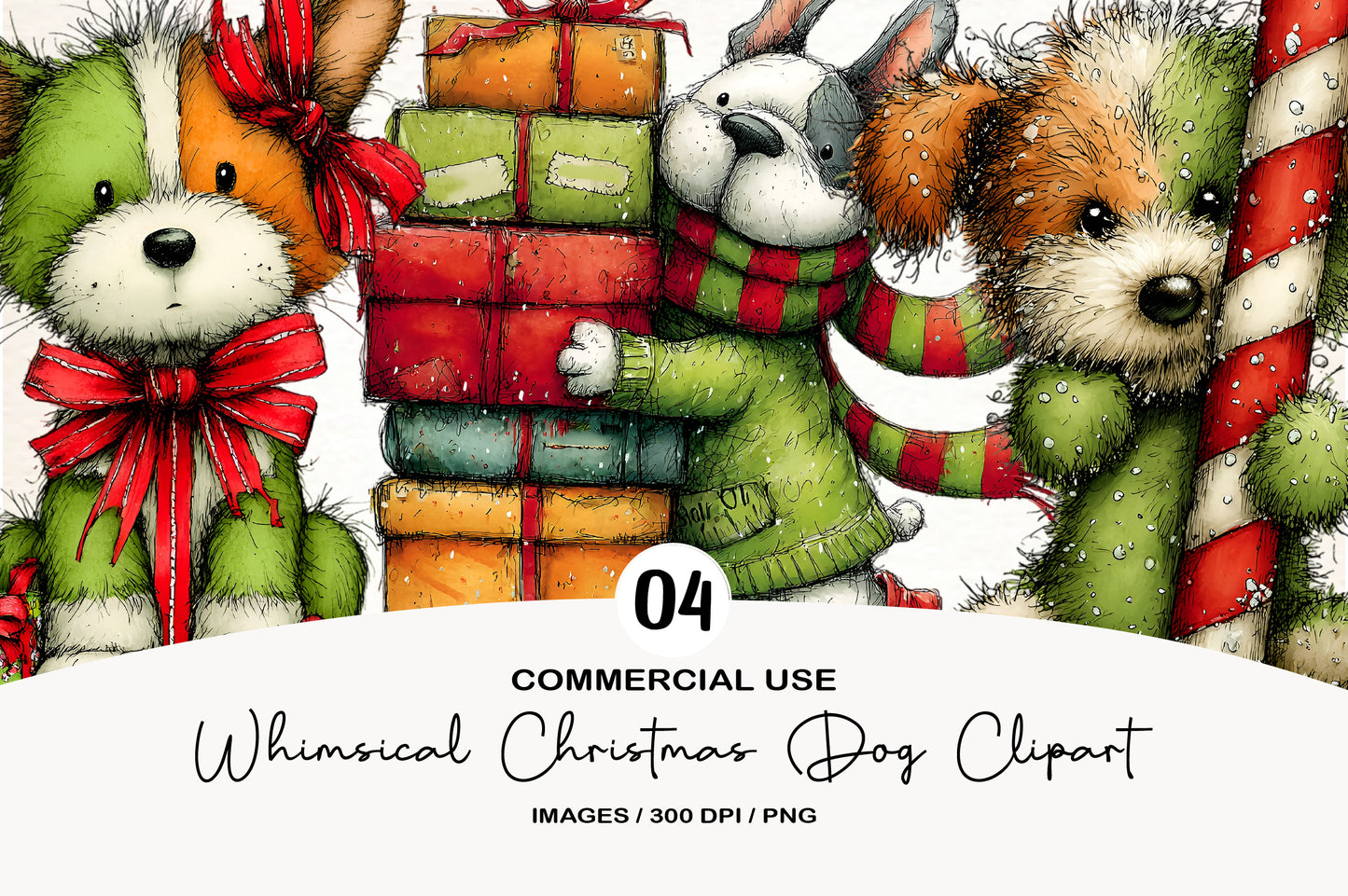 Whimsical Christmas Dog Clipart PNG