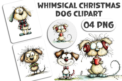 Whimsical Christmas Dog Clipart PNG Bundle