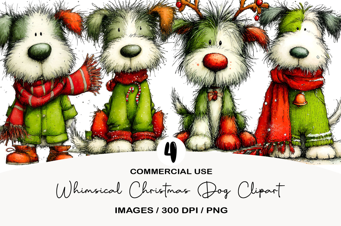 Whimsical Christmas Dog Clipart PNG Sublimation